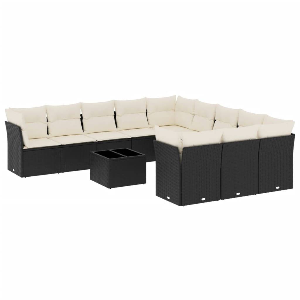 vidaXL 12-tlg. Garten-Sofagarnitur mit Kissen Schwarz Poly Rattan