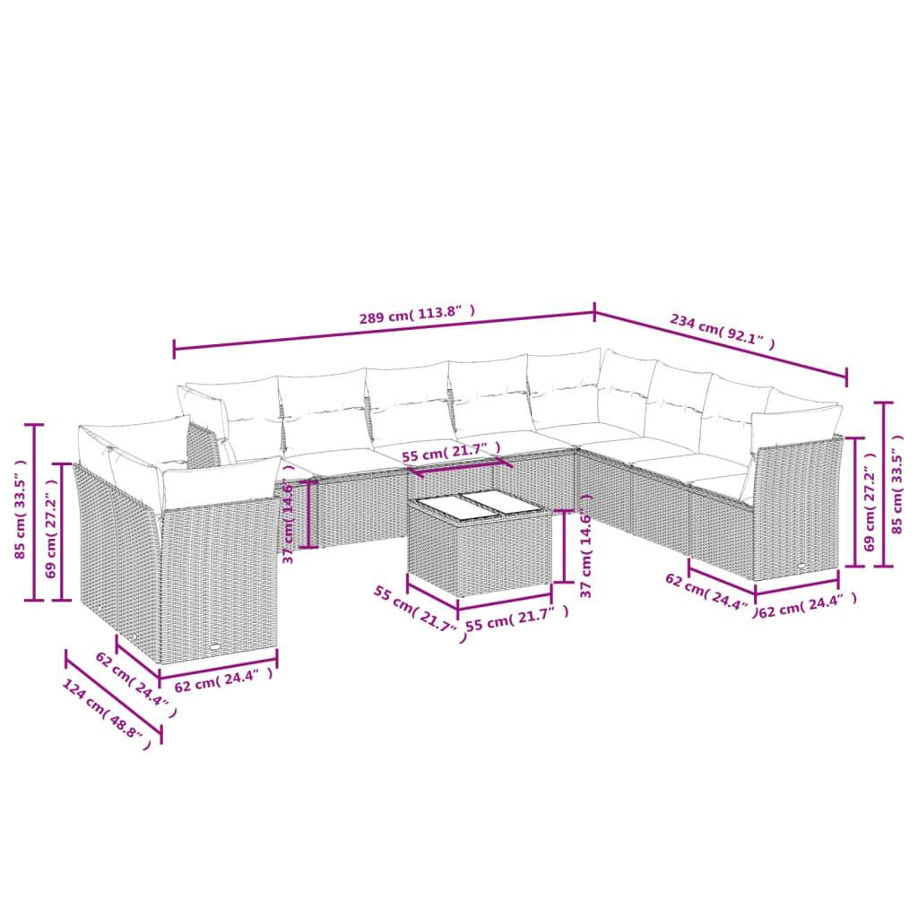 vidaXL 11-teiliges Gartensofa-Set mit Kissen, schwarzes Polyrattan