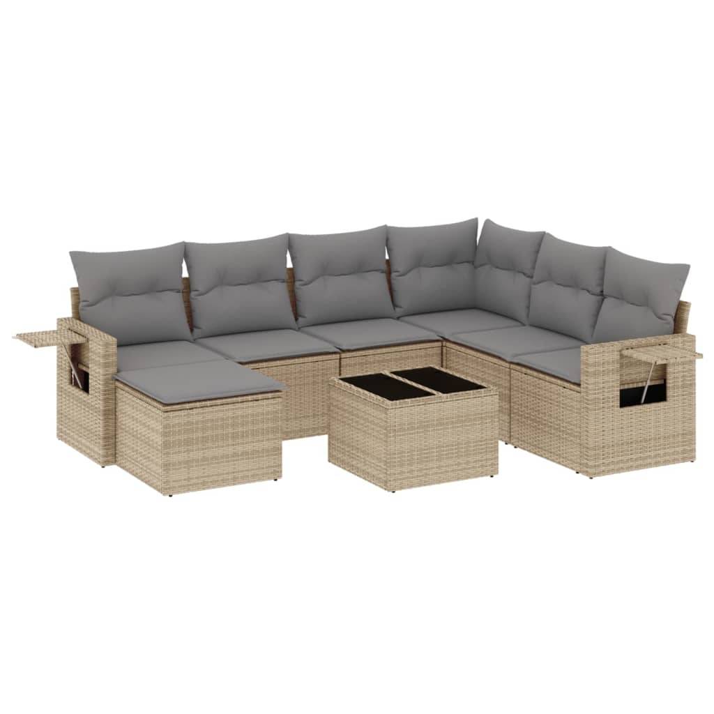 vidaXL 8-tlg. Garten-Sofagarnitur mit Kissen Beige Poly Rattan