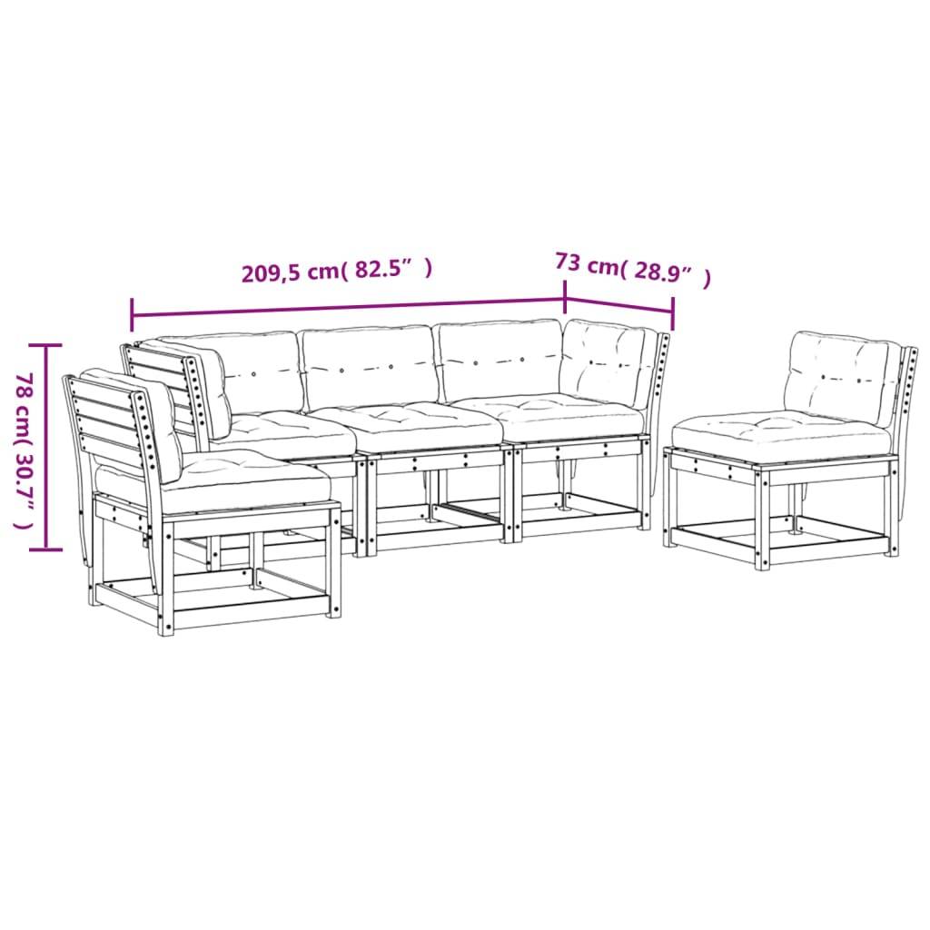 vidaXL 5-tlg. Garten-Sofagarnitur mit Kissen Weiß Massivholz Kiefer
