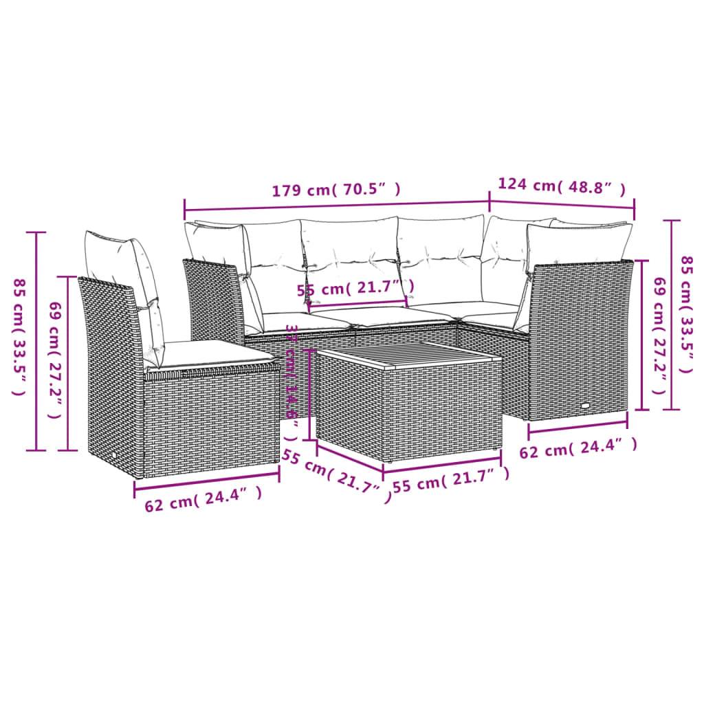 vidaXL 6-tlg. Garten-Sofagarnitur mit Kissen Schwarz Poly Rattan