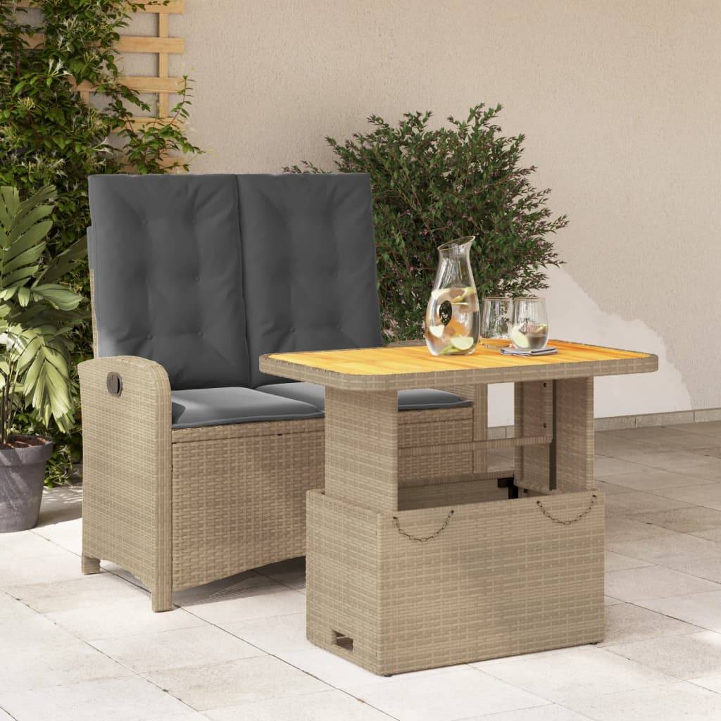 vidaXL 2-tlg. Garten-Essgruppe mit Kissen Beige Poly Rattan