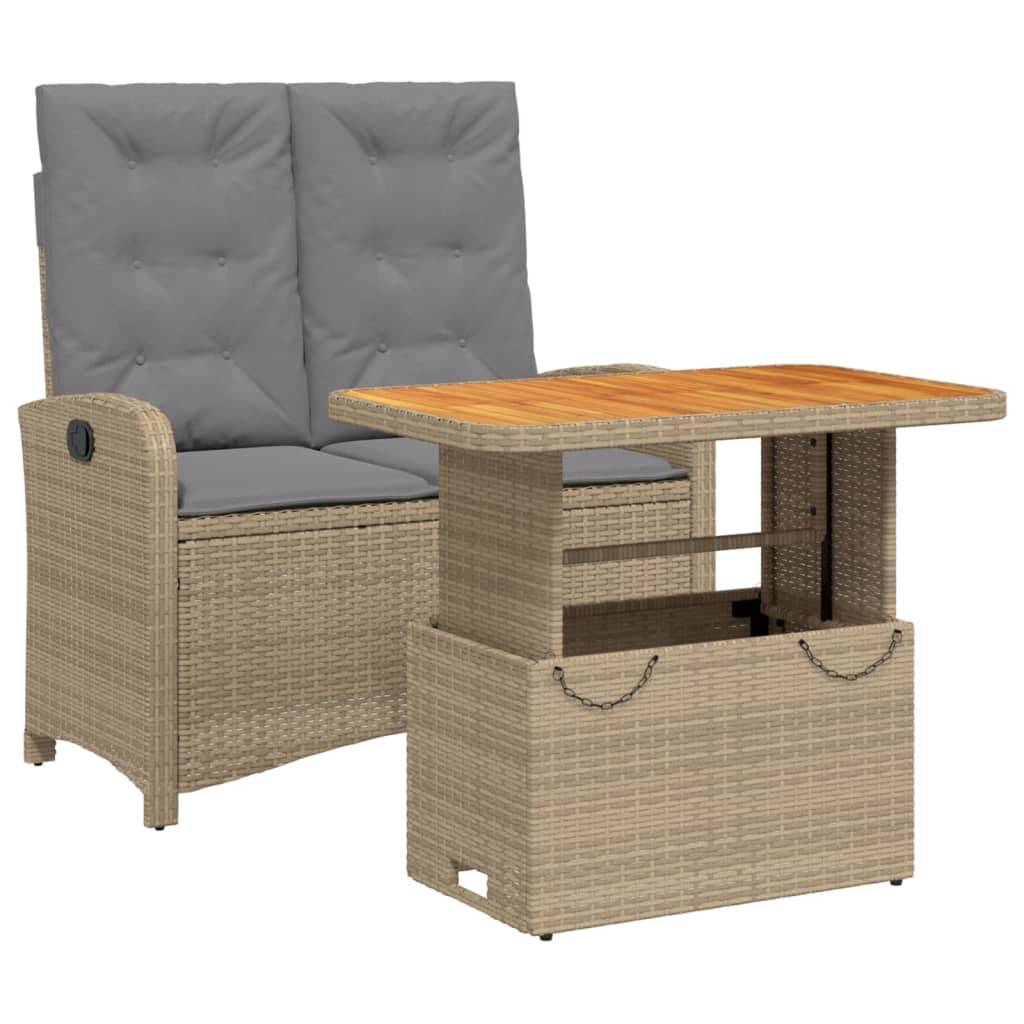 vidaXL 2-tlg. Garten-Essgruppe mit Kissen Beige Poly Rattan