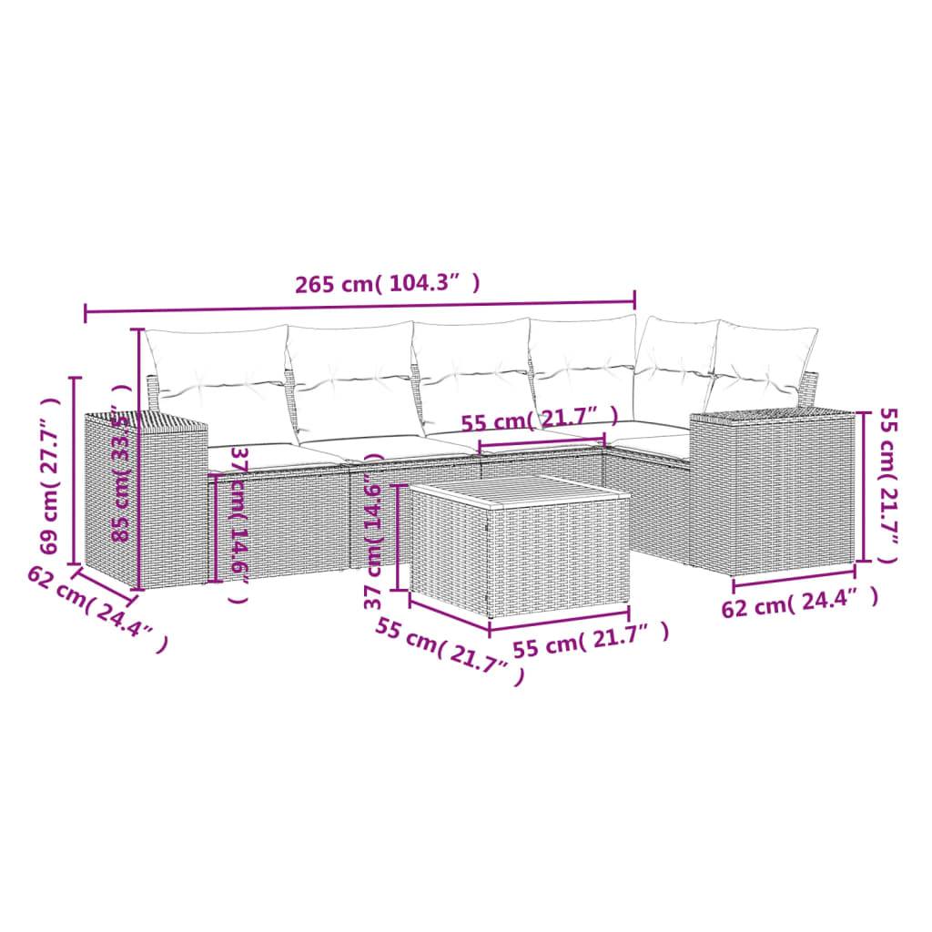 vidaXL 6-tlg. Garten-Sofagarnitur mit Kissen Beige Poly Rattan