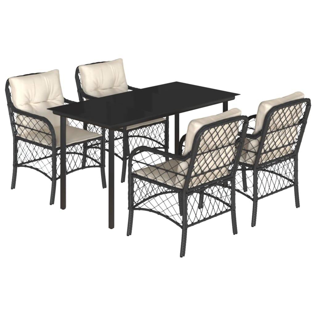 vidaXL 5-tlg. Garten-Essgruppe mit Kissen Schwarz Poly Rattan