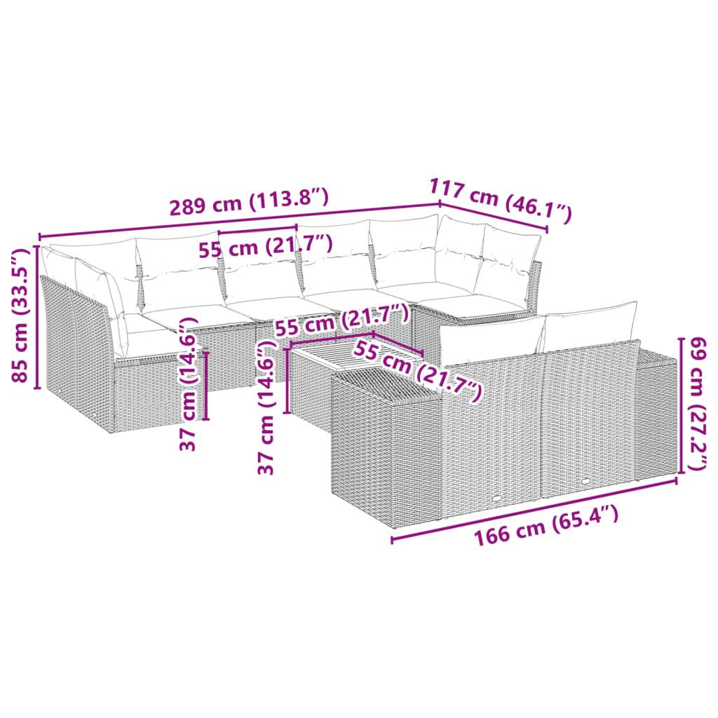 vidaXL 10-tlg. Garten-Sofagarnitur mit Kissen Grau Poly Rattan