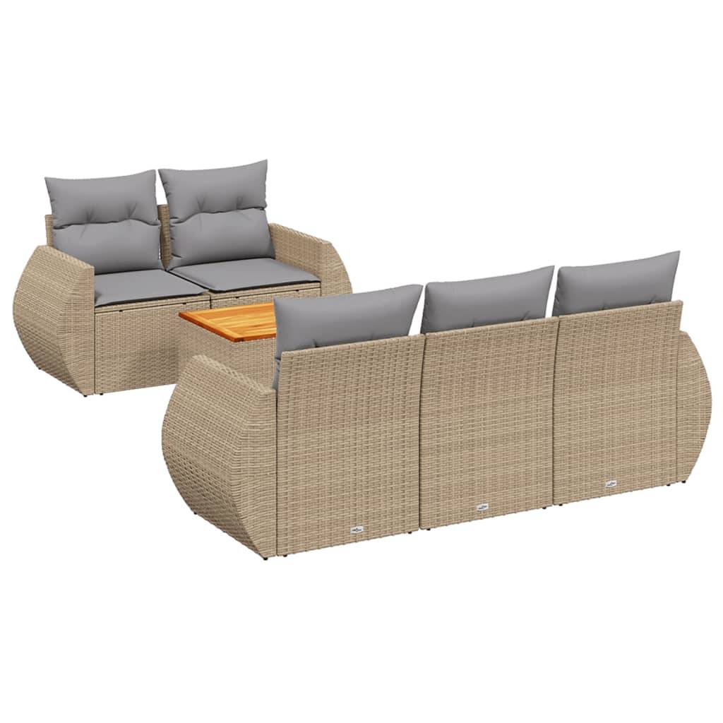 vidaXL 6-tlg. Garten-Sofagarnitur mit Kissen Beige Poly Rattan