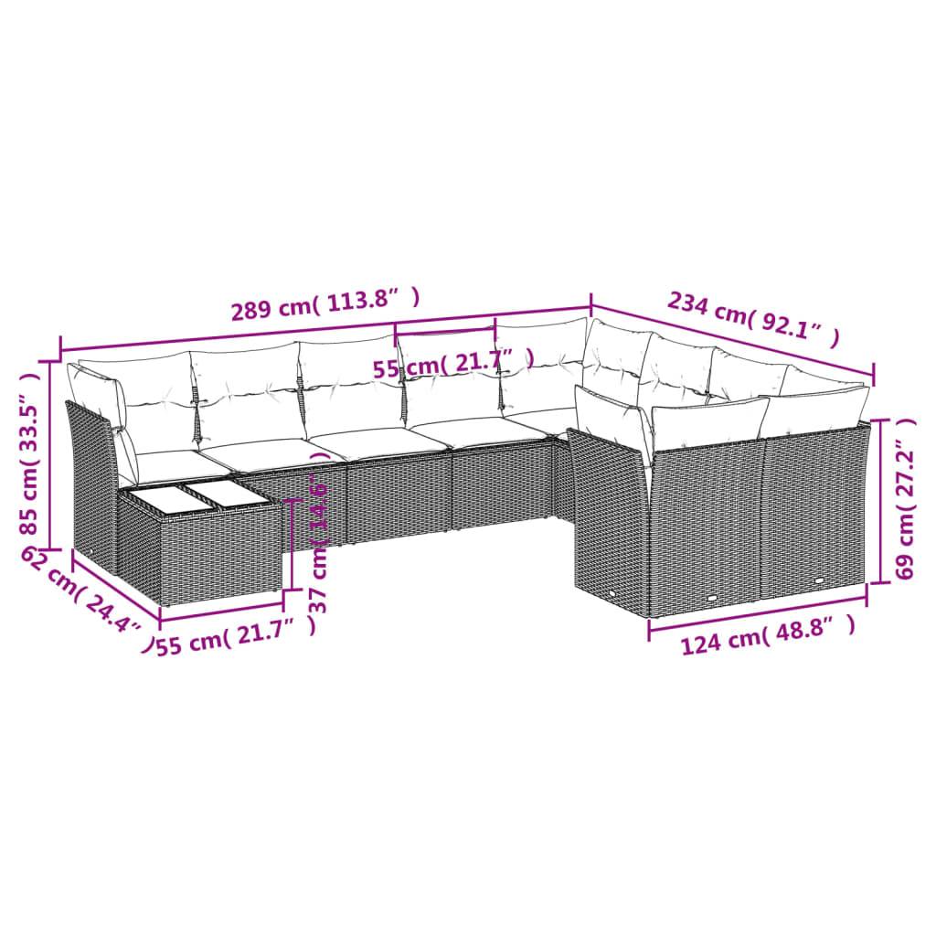 vidaXL 10-tlg. Garten-Sofagarnitur mit Kissen Grau Poly Rattan