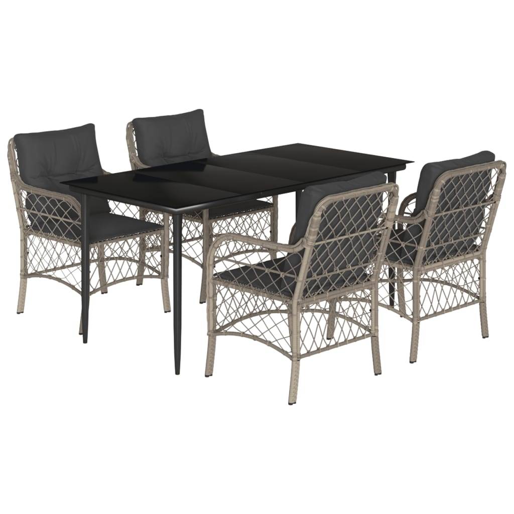 vidaXL 5-tlg. Garten-Essgruppe mit Kissen Hellgrau Poly Rattan