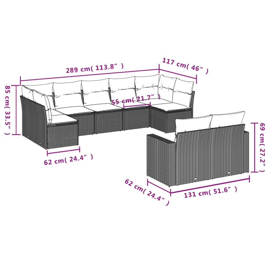 vidaXL 9-tlg. Garten-Sofagarnitur mit Kissen Braun Poly Rattan
