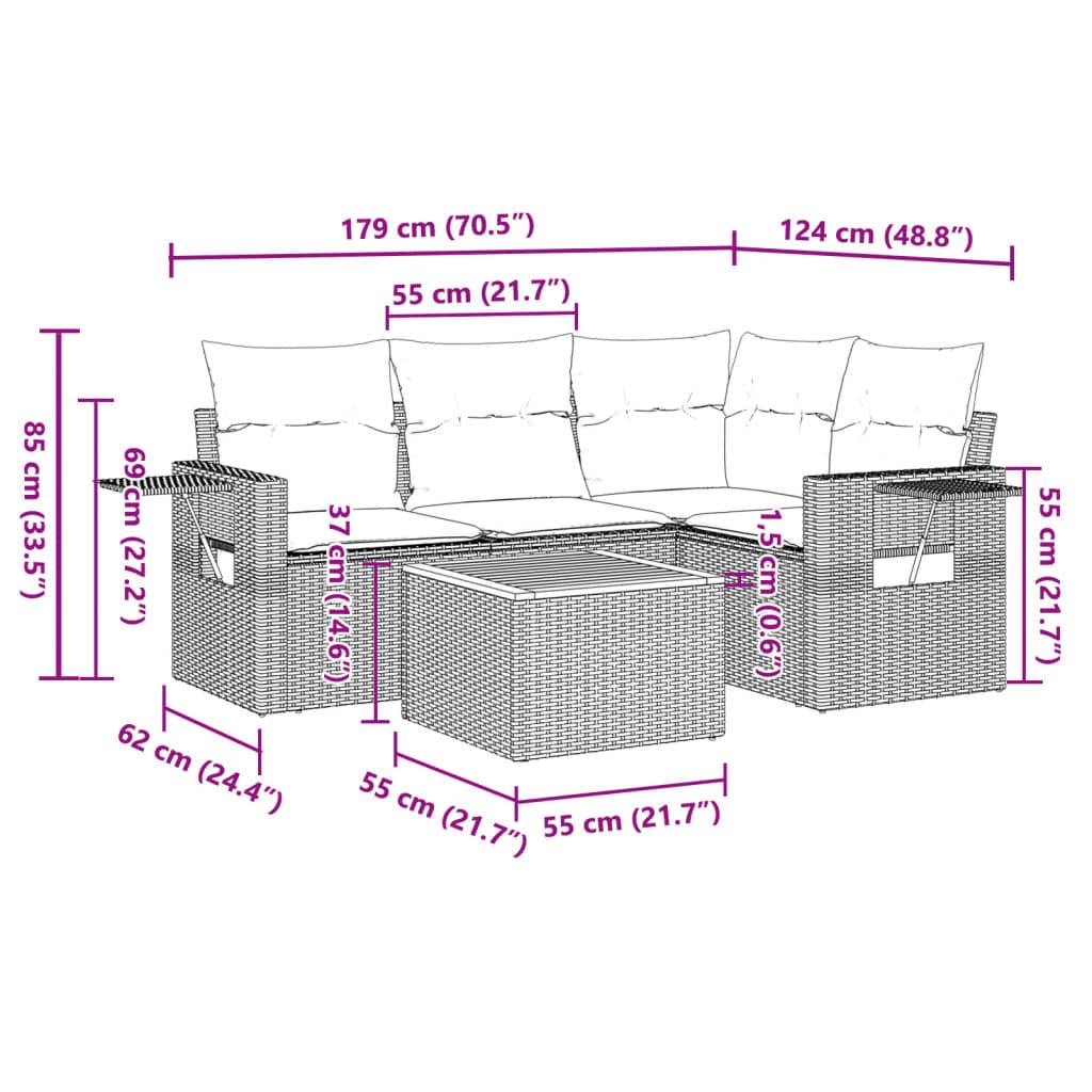 vidaXL 5-tlg. Garten-Sofagarnitur mit Kissen Schwarz Poly Rattan