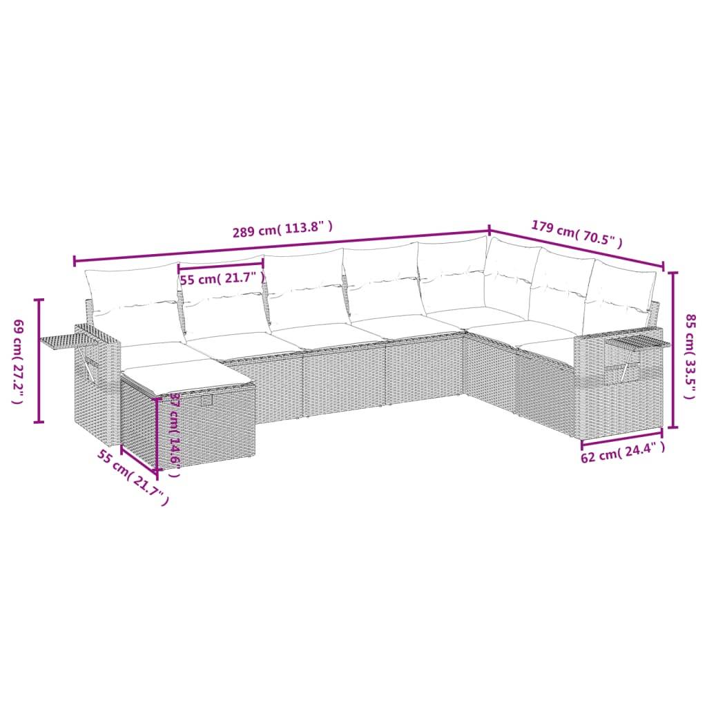 vidaXL 8-tlg. Garten-Sofagarnitur mit Kissen Hellgrau Poly Rattan