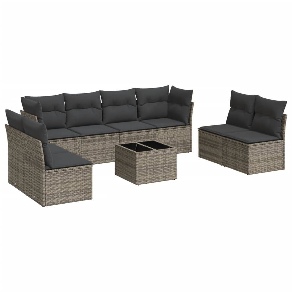 vidaXL 9-tlg. Garten-Sofagarnitur mit Kissen Grau Poly Rattan
