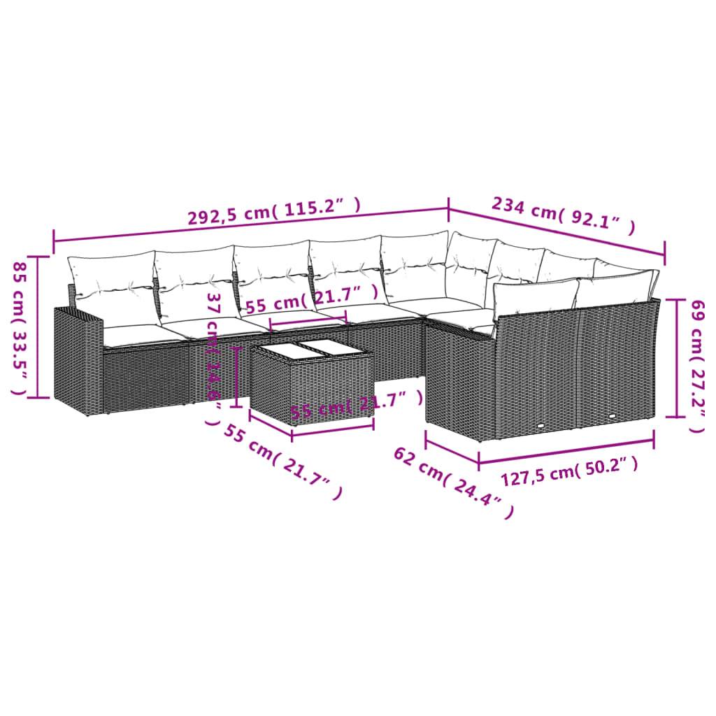 vidaXL 10-tlg. Garten-Sofagarnitur mit Kissen Grau Poly Rattan