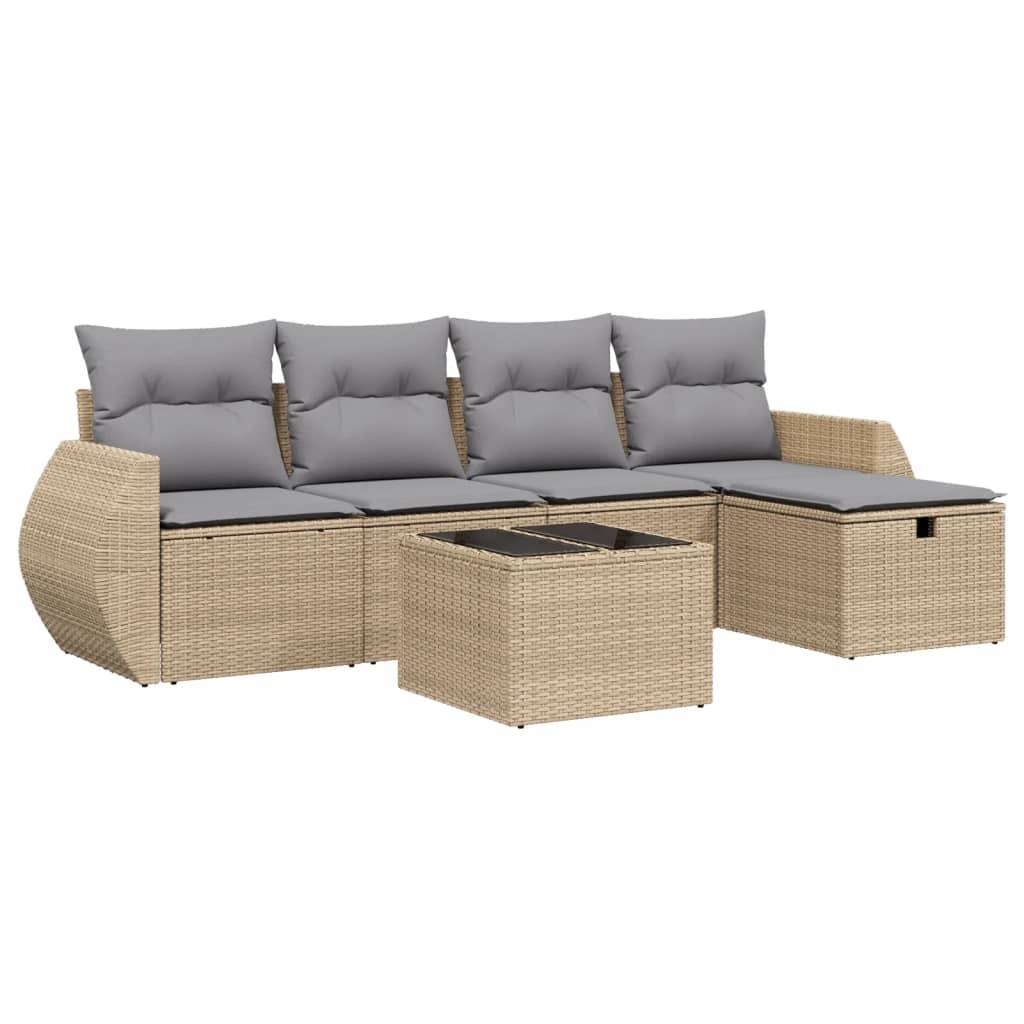 vidaXL 6-tlg. Garten-Sofagarnitur mit Kissen Beige Poly Rattan
