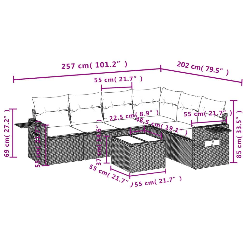 vidaXL 7-tlg. Garten-Sofagarnitur mit Kissen Hellgrau Poly Rattan