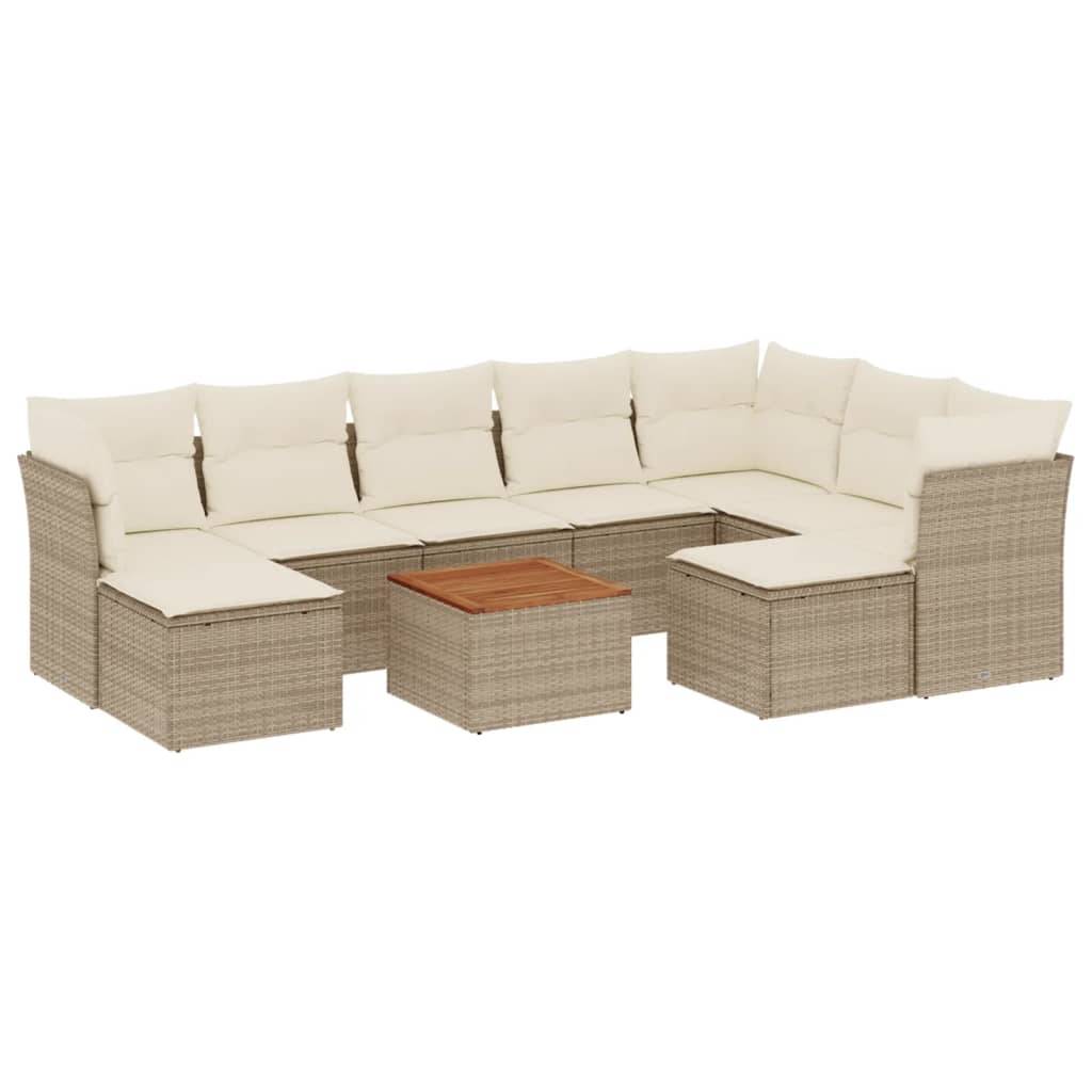 vidaXL 10-tlg. Garten-Sofagarnitur mit Kissen Beige Poly Rattan