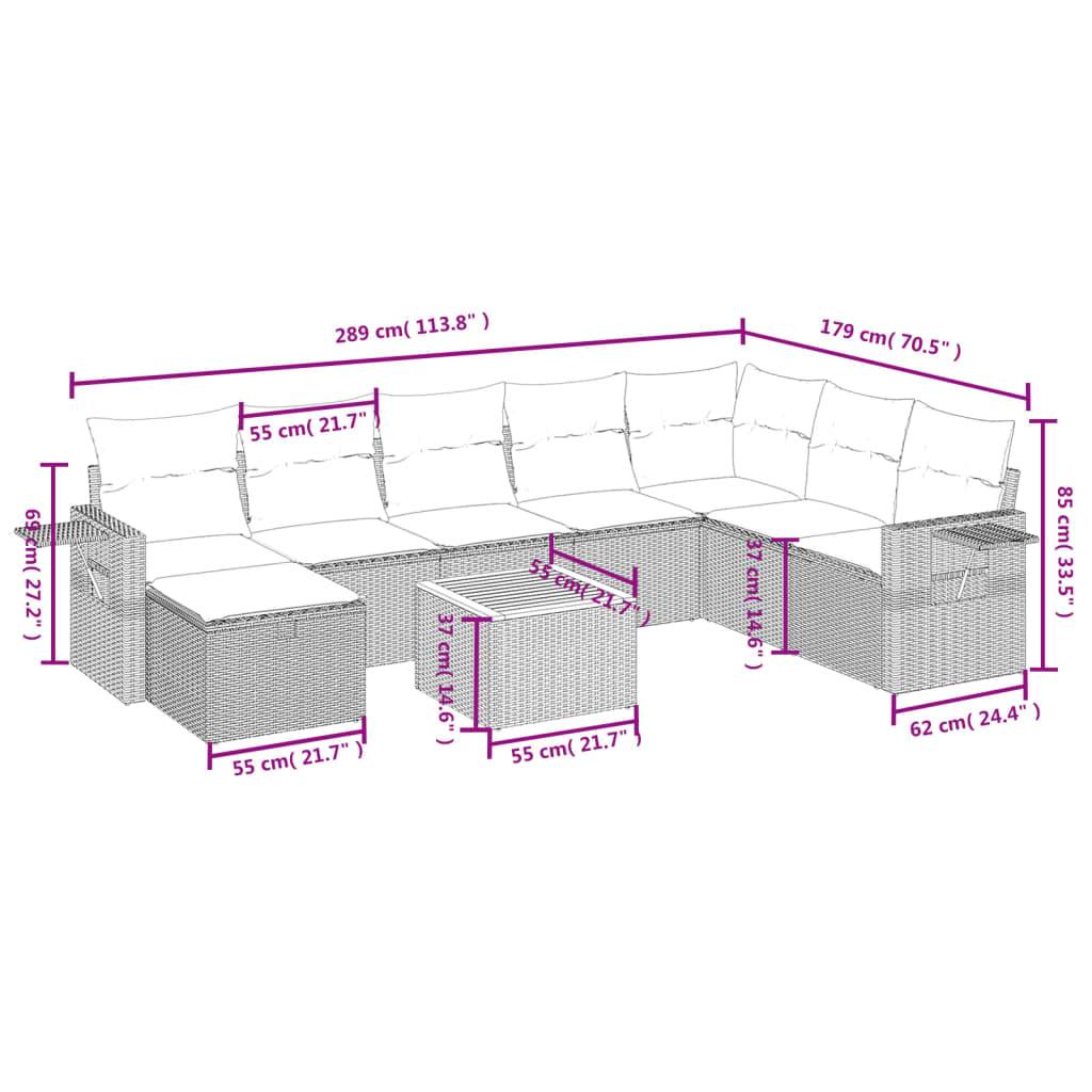 vidaXL 9-tlg. Garten-Sofagarnitur mit Kissen Schwarz Poly Rattan