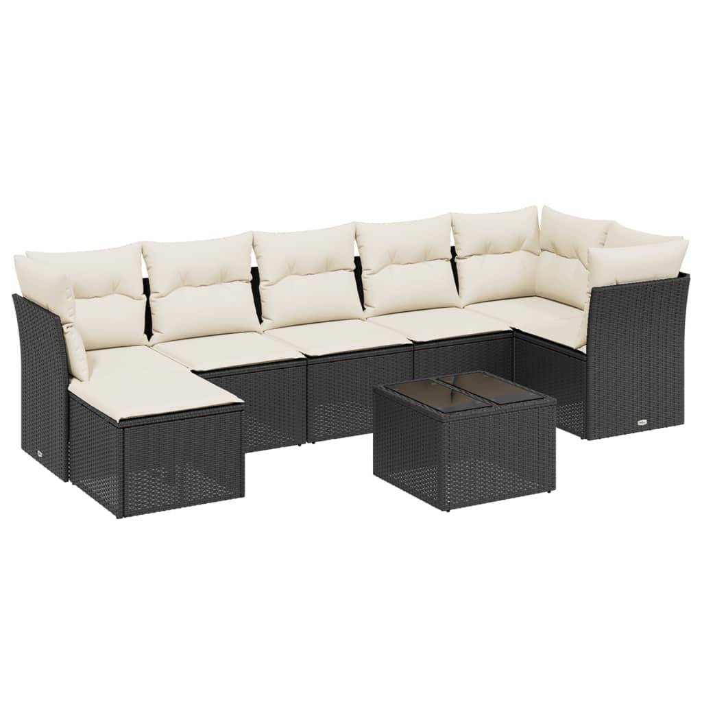 vidaXL 8-tlg. Garten-Sofagarnitur mit Kissen Schwarz Poly Rattan