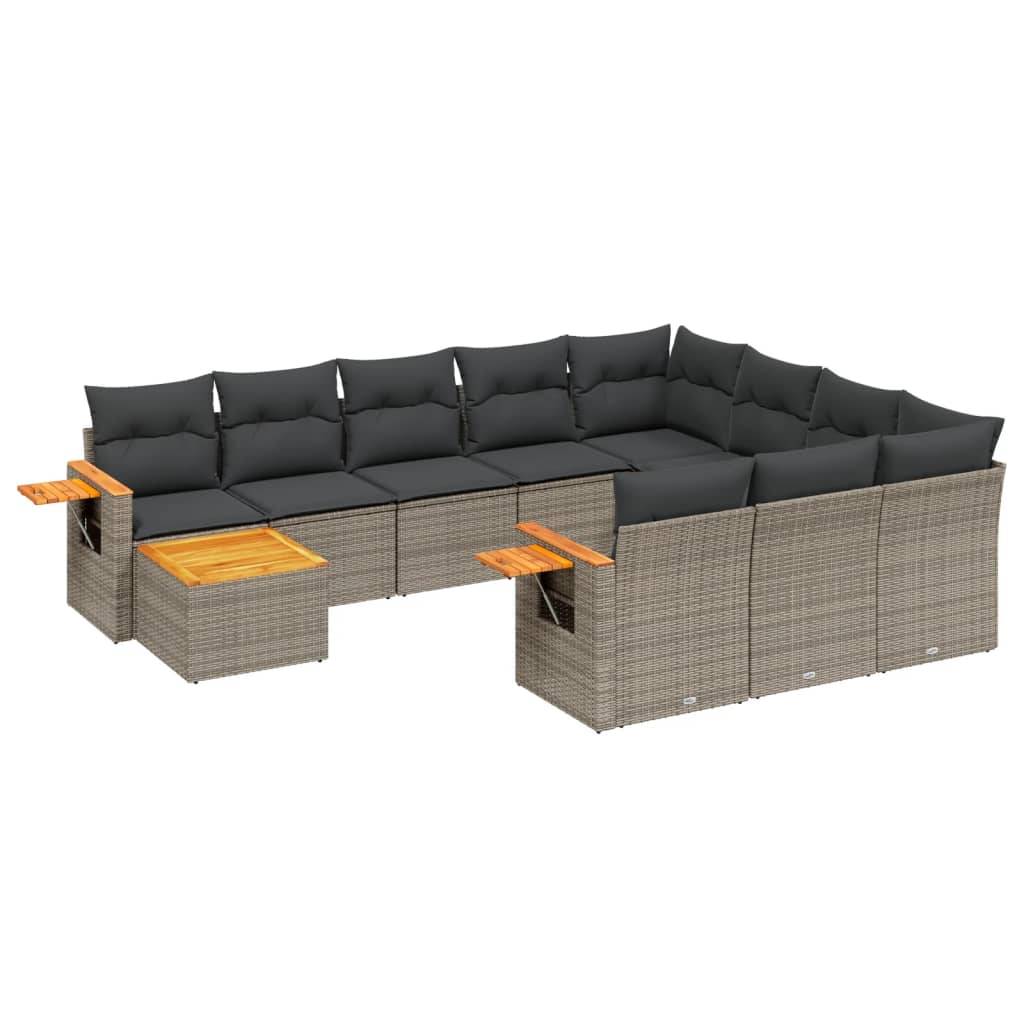 vidaXL 11-tlg. Garten-Sofagarnitur mit Kissen Grau Poly Rattan