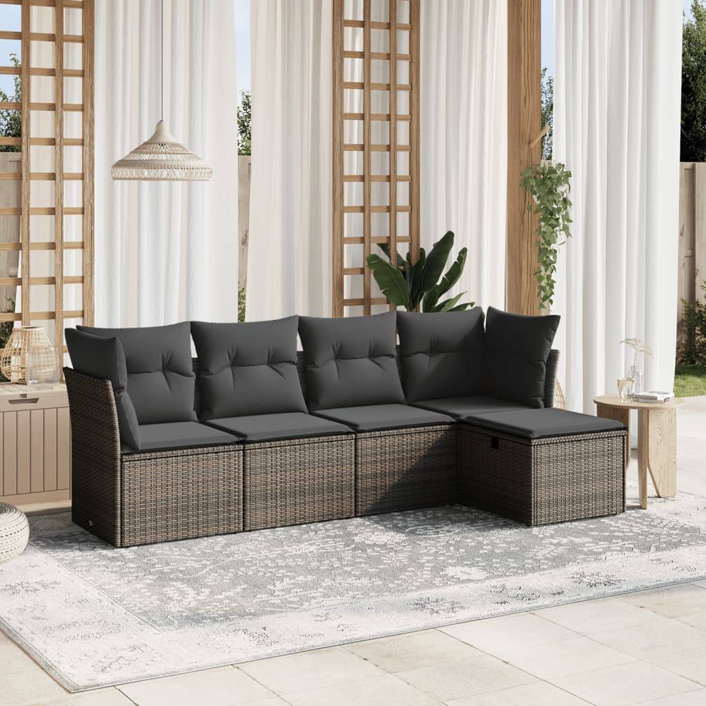 vidaXL 5-tlg. Garten-Sofagarnitur mit Kissen Grau Poly Rattan