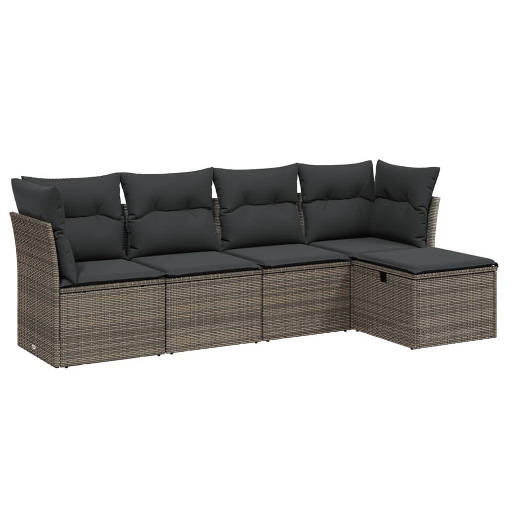 vidaXL 5-tlg. Garten-Sofagarnitur mit Kissen Grau Poly Rattan