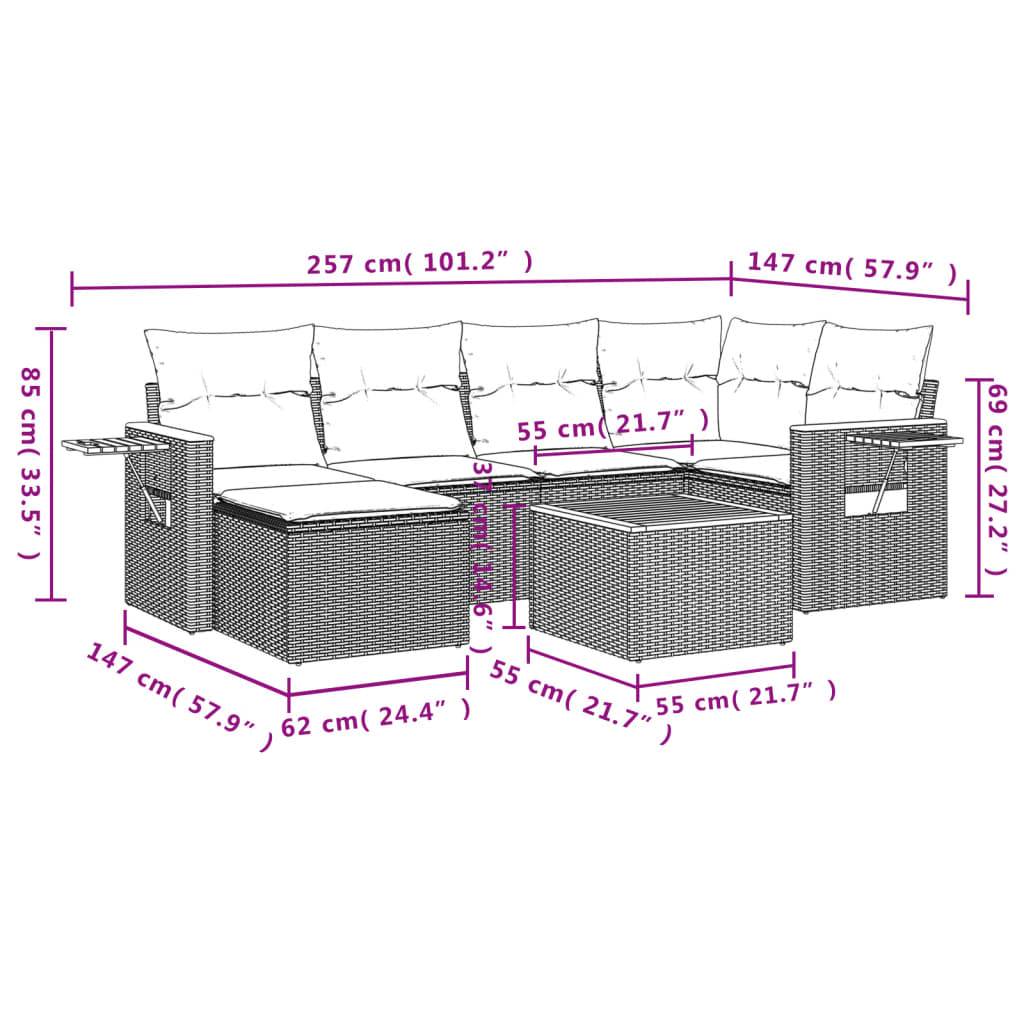 vidaXL 7-tlg. Garten-Sofagarnitur mit Kissen Beige Poly Rattan