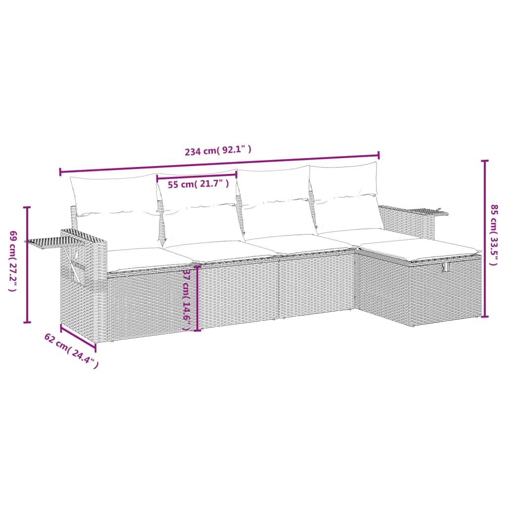 vidaXL 5-tlg. Garten-Sofagarnitur mit Kissen Schwarz Poly Rattan