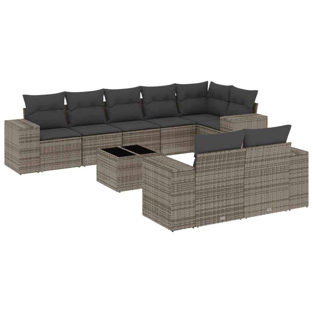 vidaXL 9-tlg. Garten-Sofagarnitur mit Kissen Grau Poly Rattan