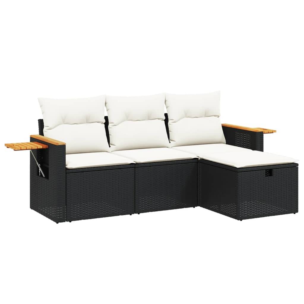 vidaXL 4-tlg. Garten-Sofagarnitur mit Kissen Schwarz Poly Rattan