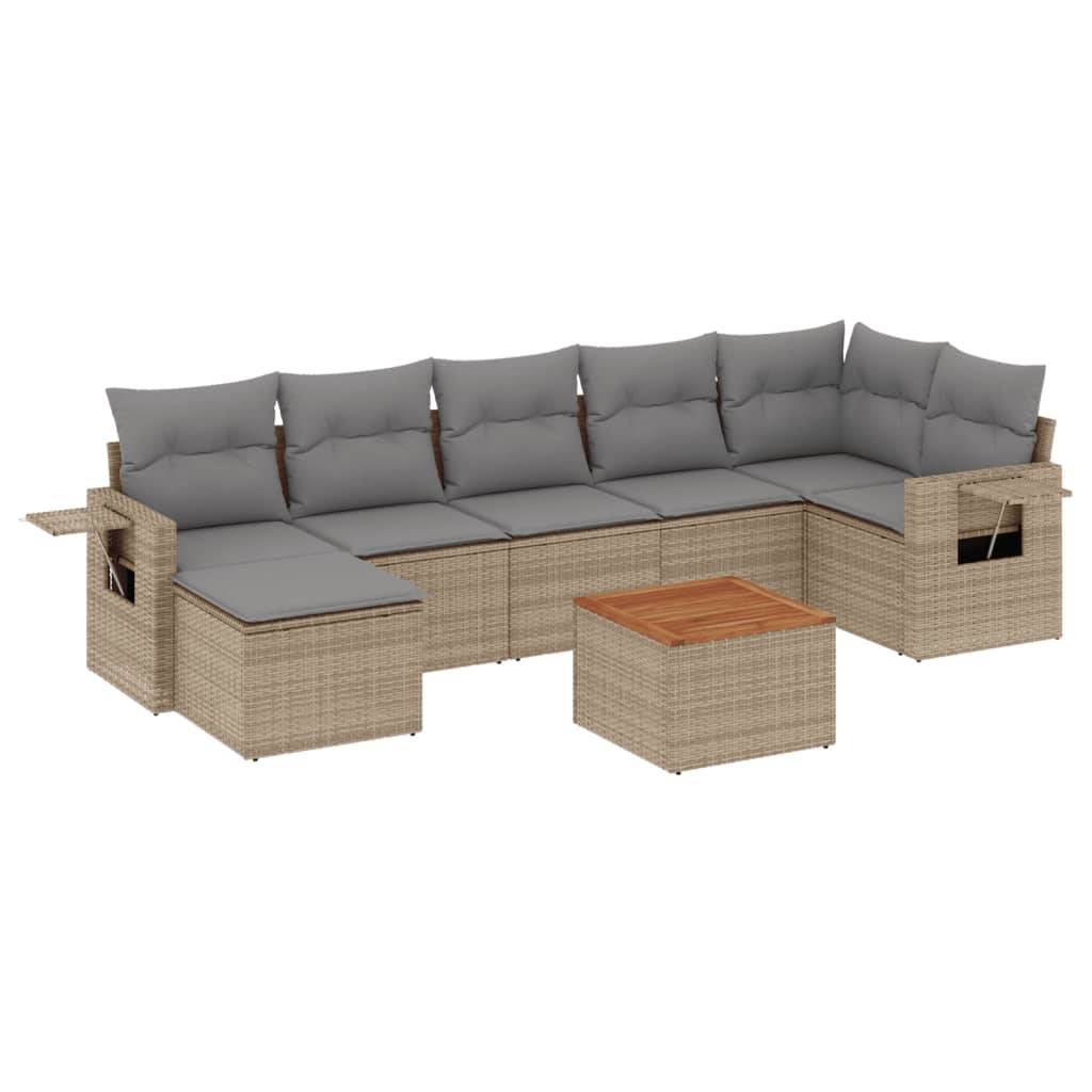 vidaXL 8-tlg. Garten-Sofagarnitur mit Kissen Beige Poly Rattan