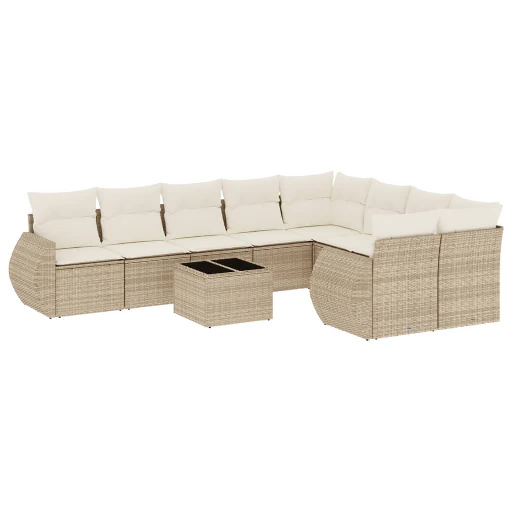 vidaXL 10-tlg. Garten-Sofagarnitur mit Kissen Beige Poly Rattan