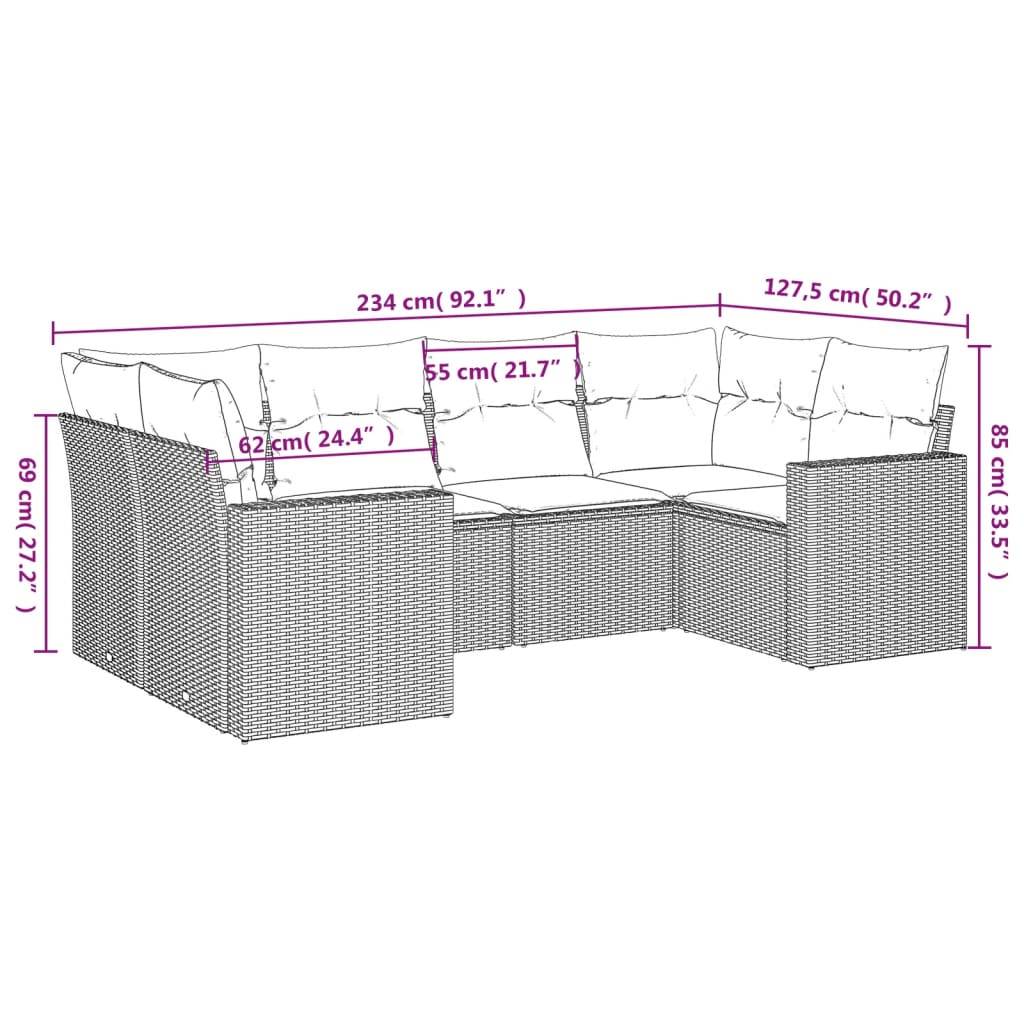 vidaXL 6-tlg. Garten-Sofagarnitur mit Kissen Grau Poly Rattan