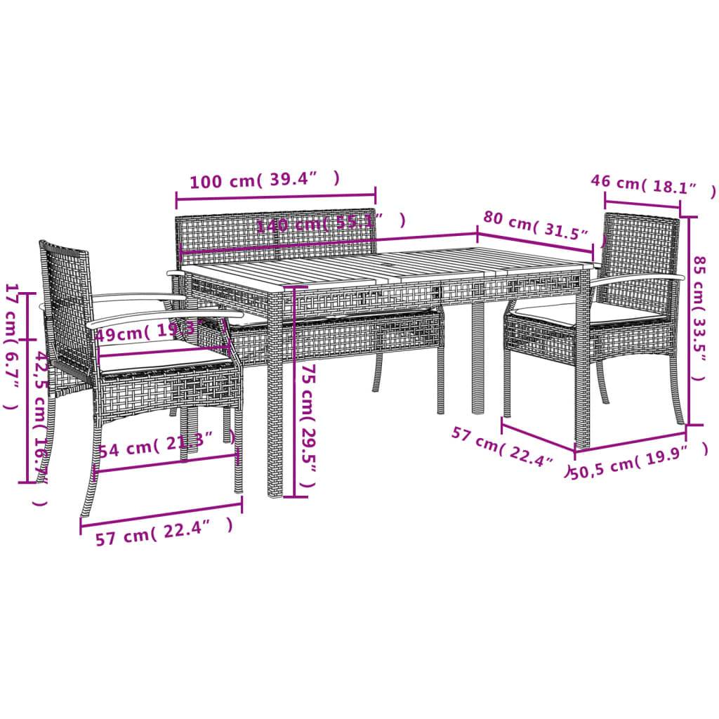 vidaXL 5-tlg. Garten-Essgruppe mit Kissen Grau Poly Rattan