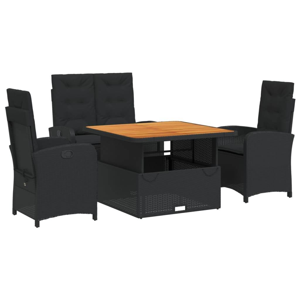 vidaXL 4-tlg. Garten-Essgruppe mit Kissen Schwarz Poly Rattan