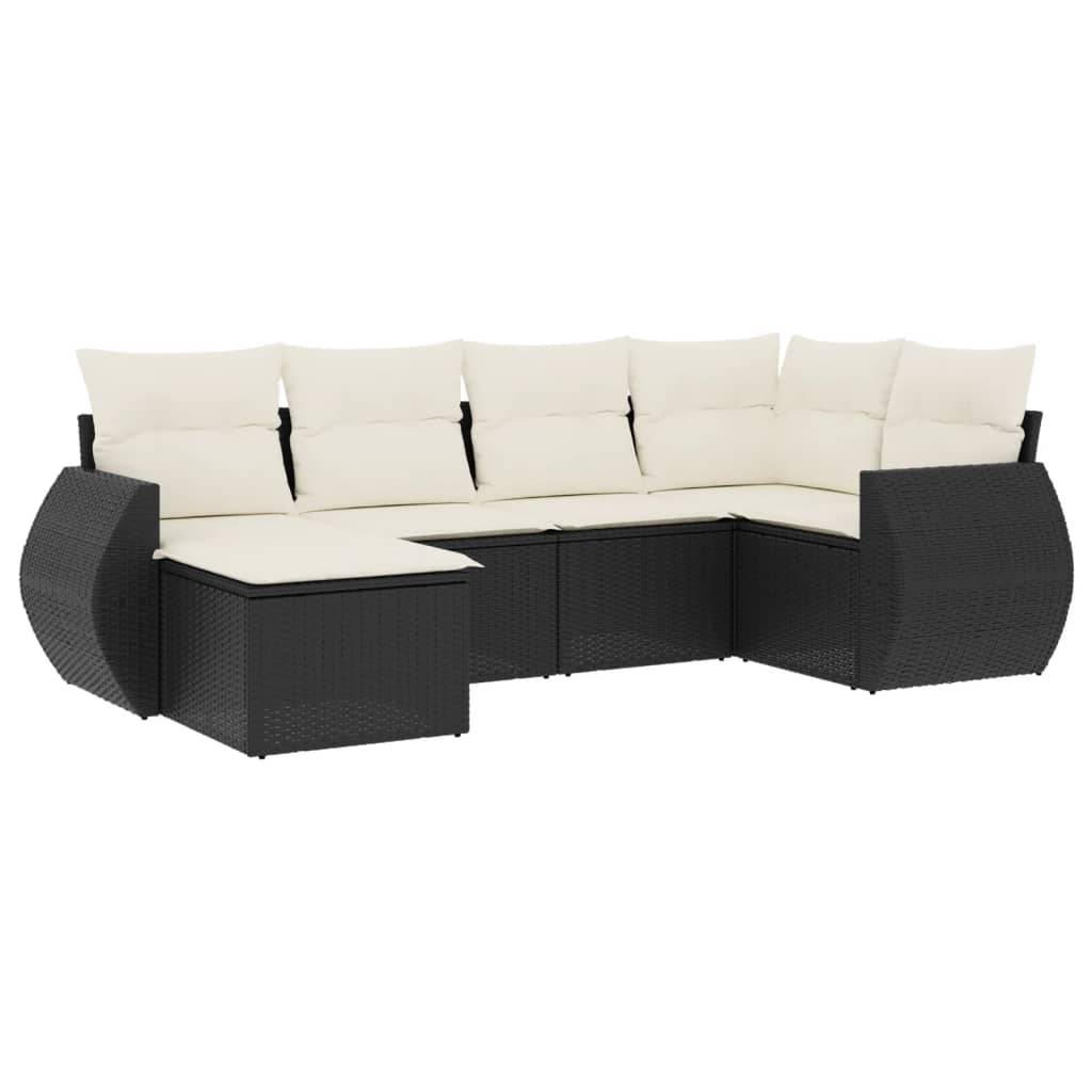 vidaXL 6-tlg. Garten-Sofagarnitur mit Kissen Schwarz Poly Rattan