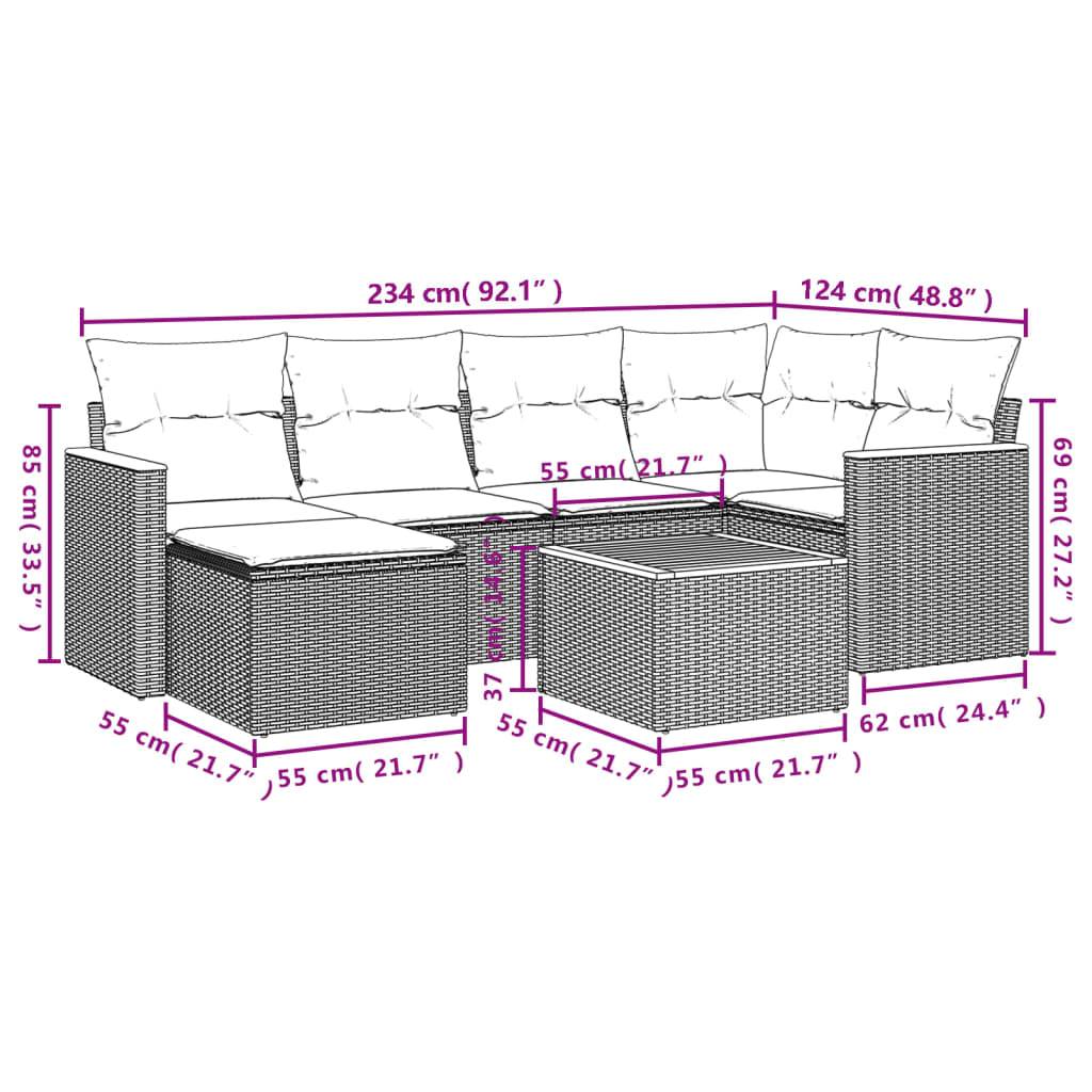 vidaXL 7-teiliges Gartensofa-Set mit Kissen, grau, Polyrattan