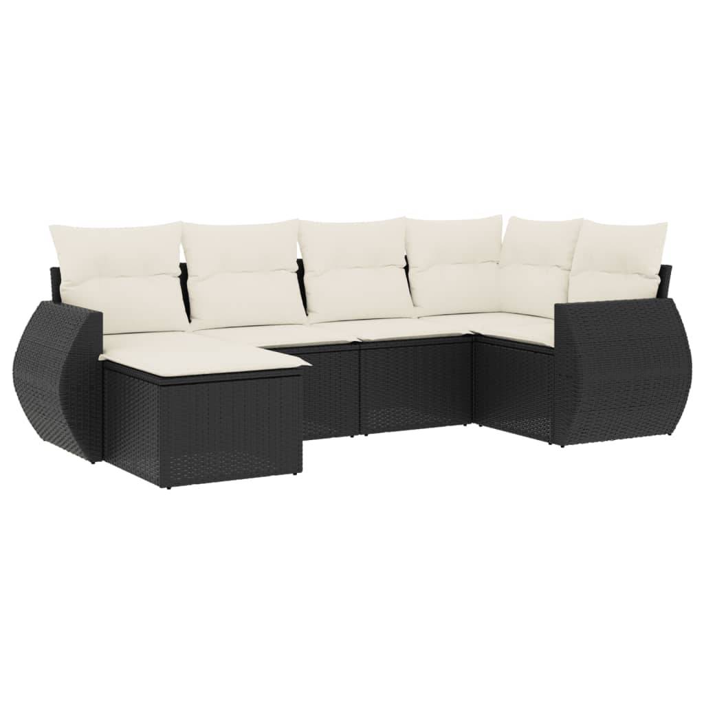 vidaXL 6-tlg. Garten-Sofagarnitur mit Kissen Schwarz Poly Rattan