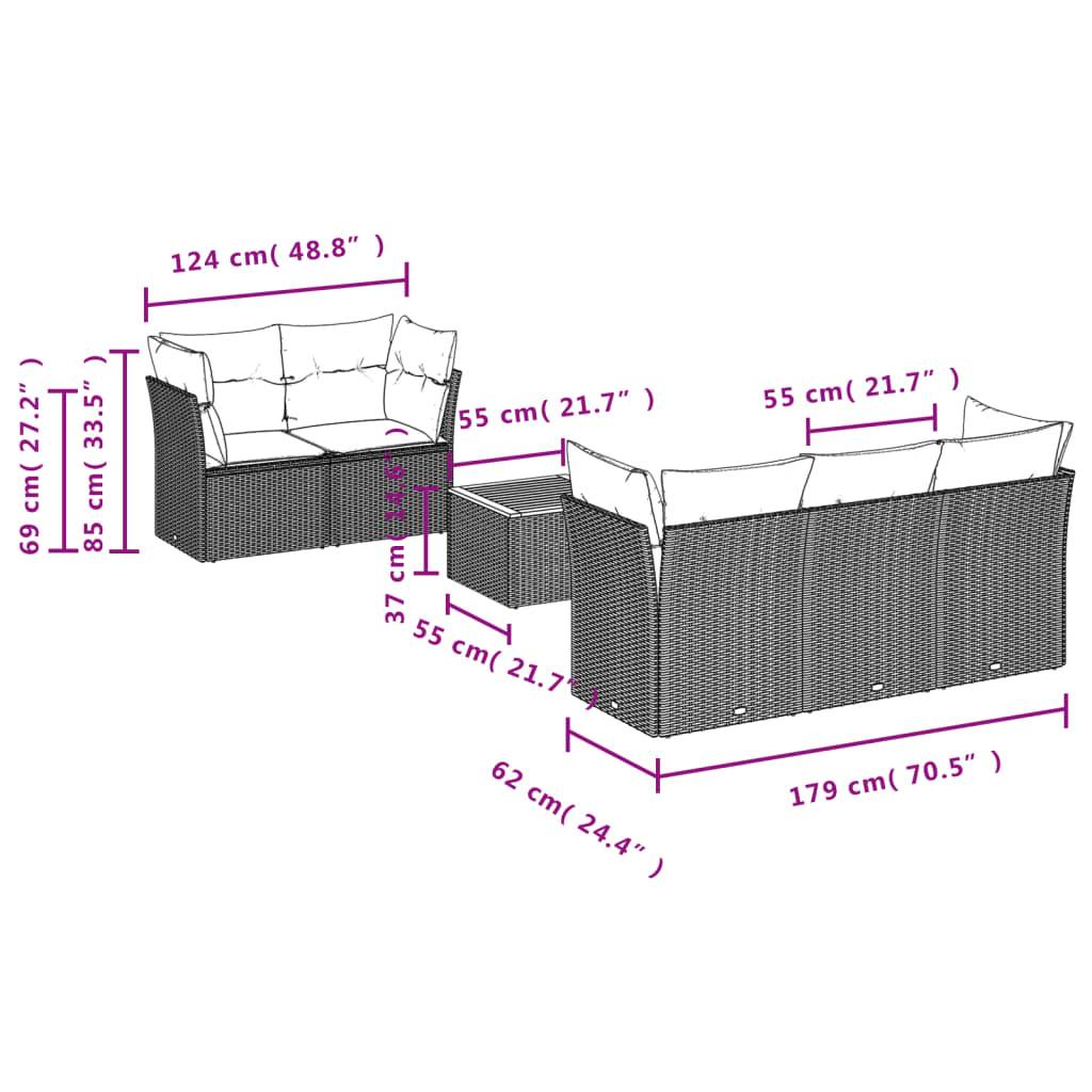 vidaXL 6-tlg. Garten-Sofagarnitur mit Kissen Grau Poly Rattan