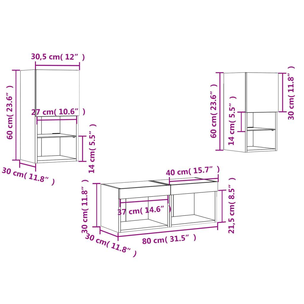 vidaXL 4-tlg. TV-Wohnwand mit LED-Leuchten Räuchereiche