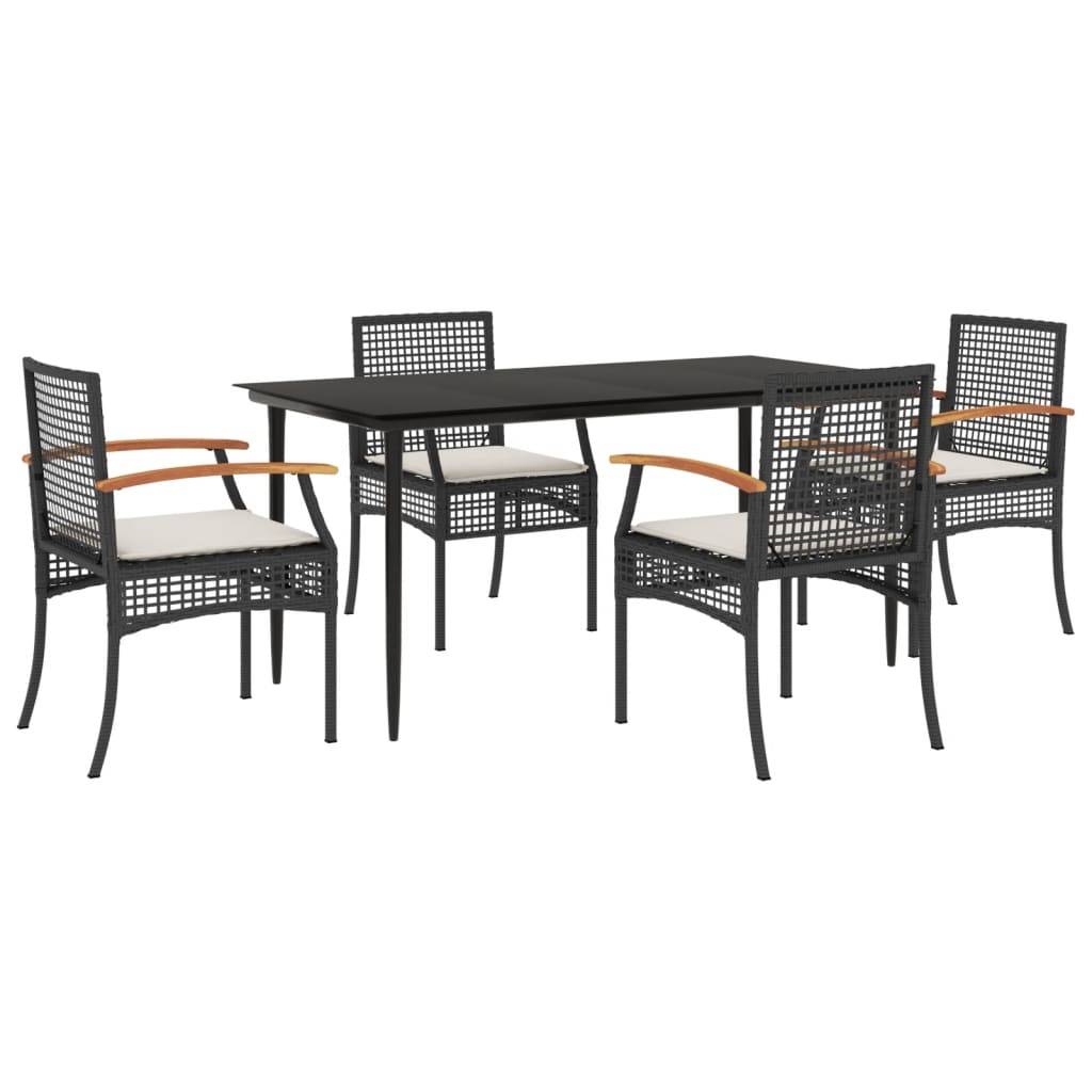vidaXL 5-tlg. Garten-Essgruppe mit Kissen Schwarz Poly Rattan