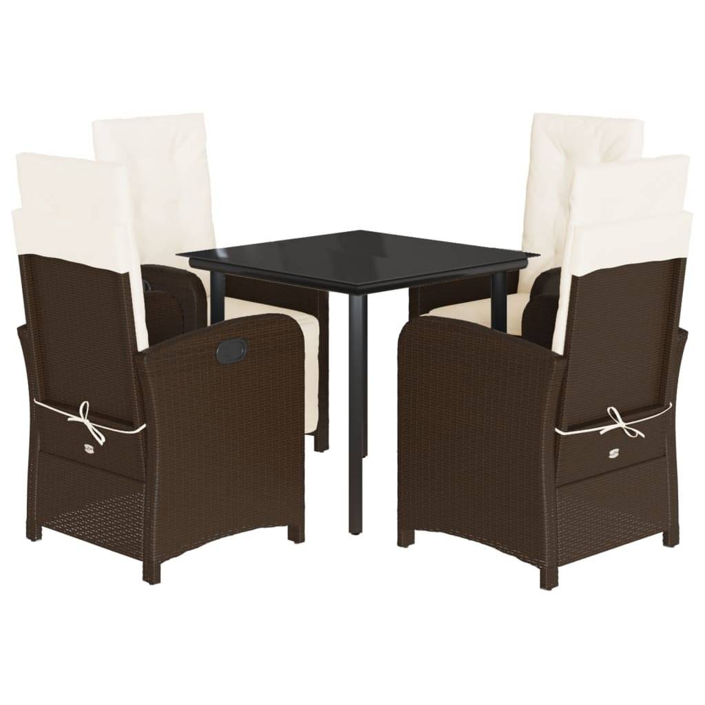 vidaXL 5-tlg. Garten-Essgruppe mit Kissen Braun Poly Rattan