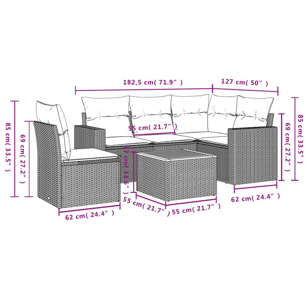 vidaXL 6-tlg. Garten-Sofagarnitur mit Kissen Beige Poly Rattan