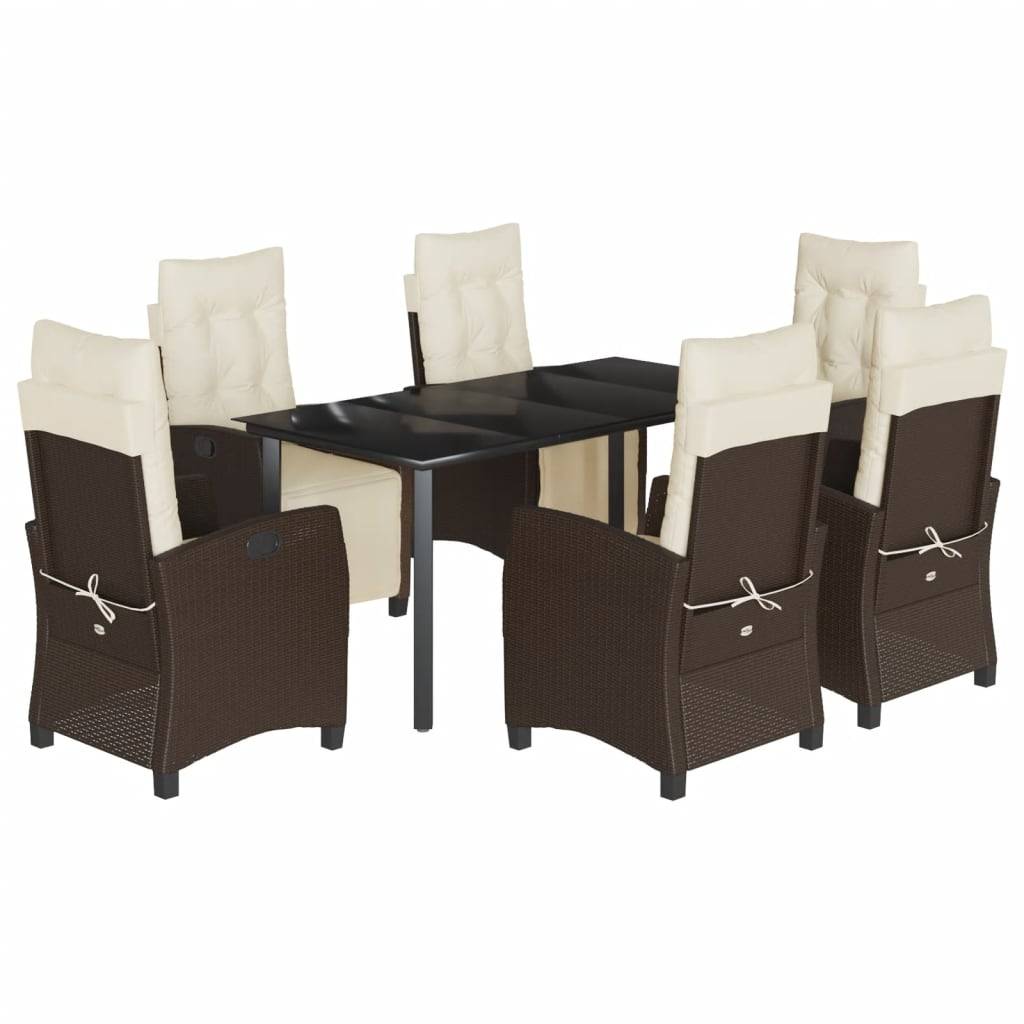 vidaXL 7-tlg. Garten-Essgruppe mit Kissen Braun Poly Rattan