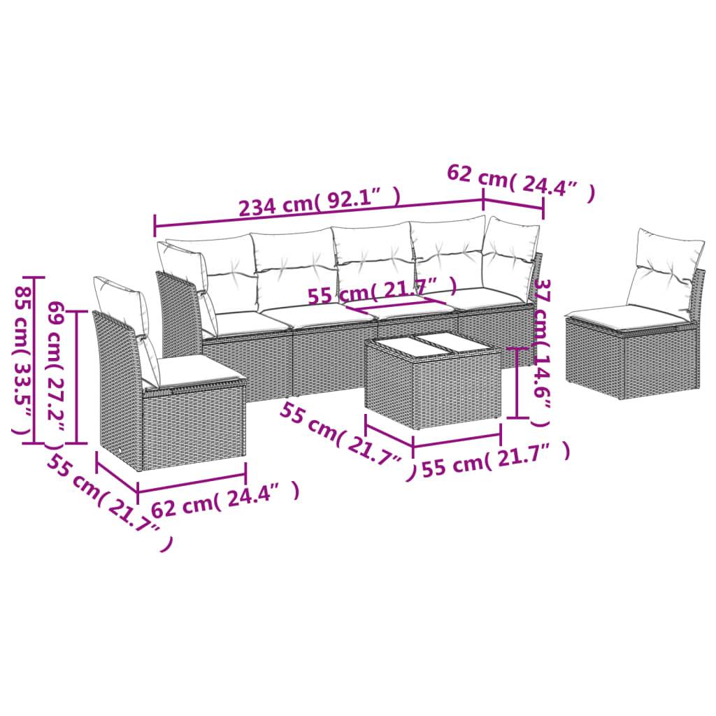 vidaXL 7-tlg. Garten-Sofagarnitur mit Kissen Grau Poly Rattan