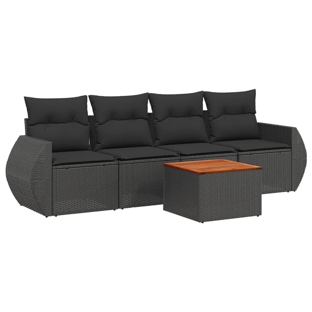 vidaXL 5-tlg. Garten-Sofagarnitur mit Kissen Schwarz Poly Rattan