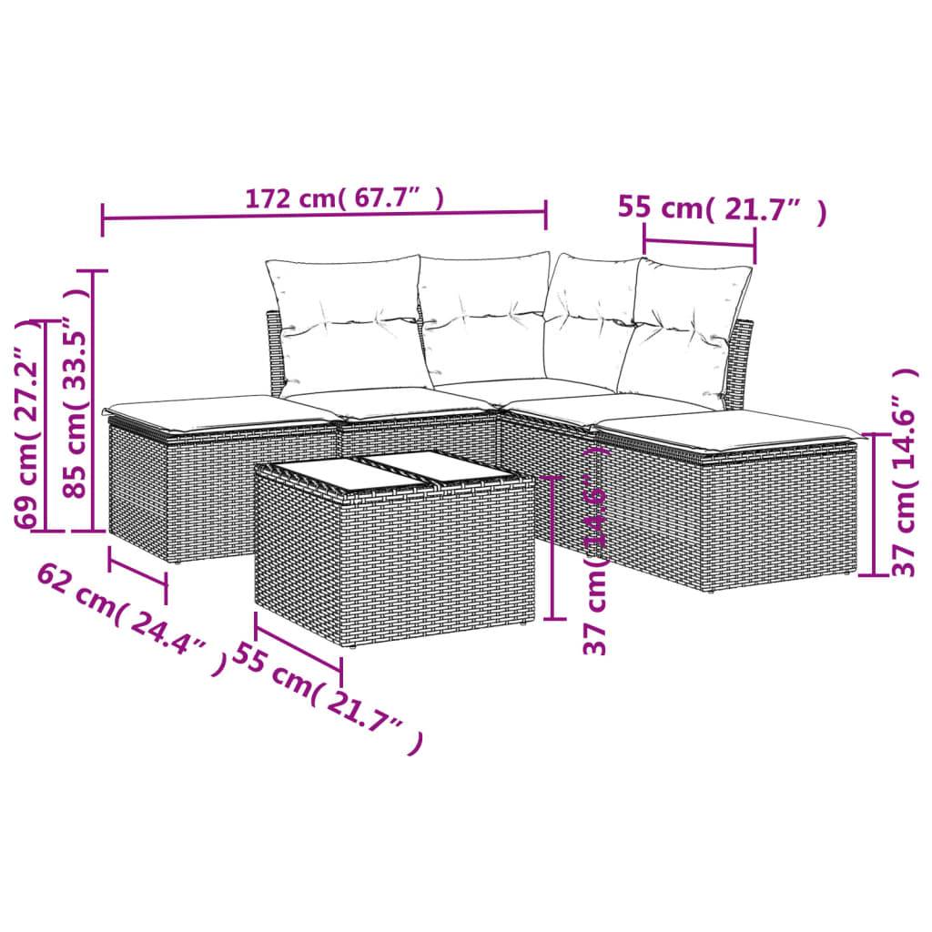 vidaXL 6-tlg. Garten-Sofagarnitur mit Kissen Braun Poly Rattan