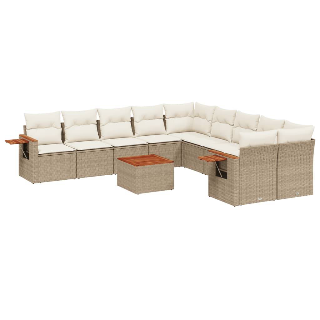 vidaXL 11-tlg. Garten-Sofagarnitur mit Kissen Beige Poly Rattan