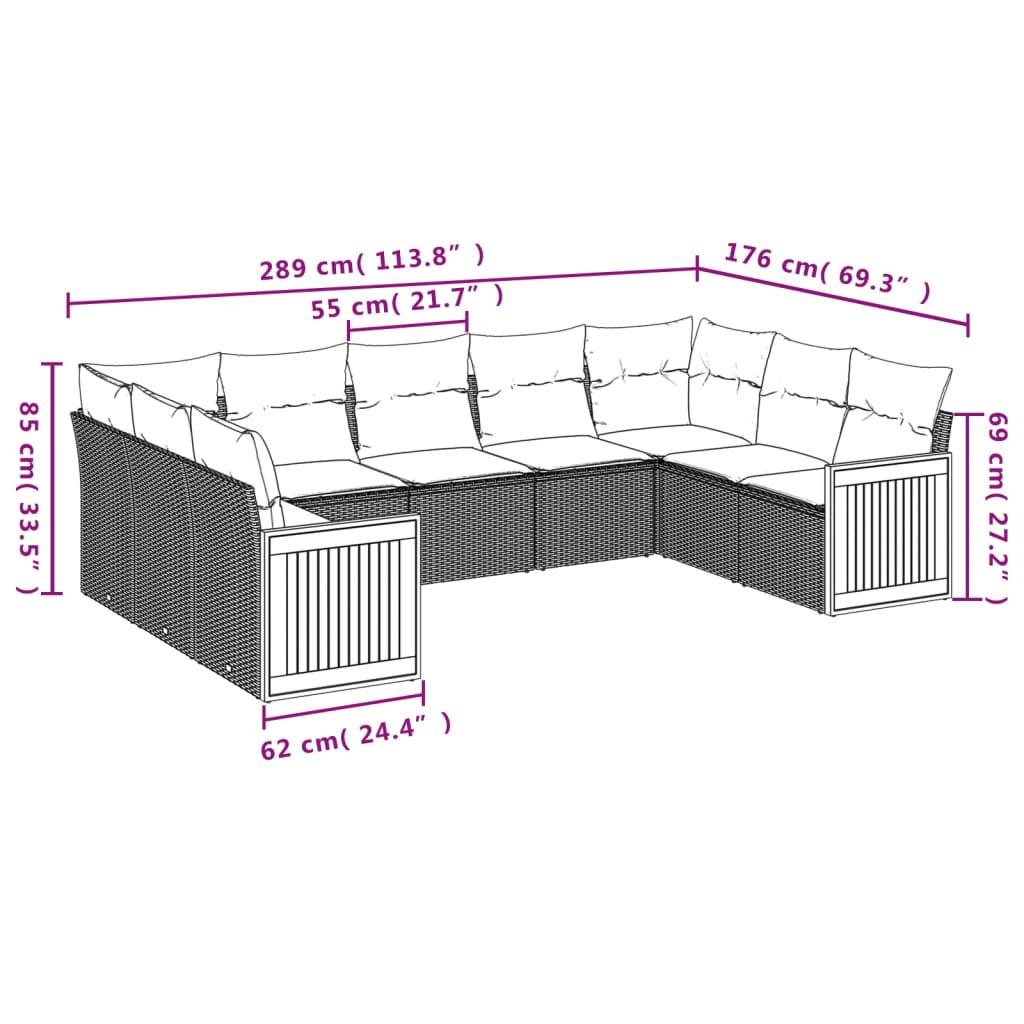 vidaXL 9-teiliges Gartensofa-Set mit Kissen, grau, Polyrattan