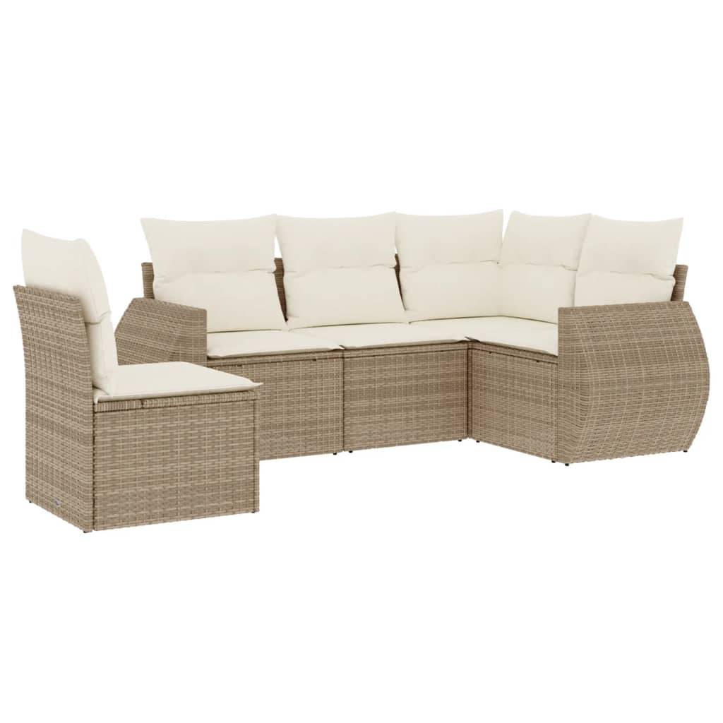 vidaXL 5-tlg. Garten-Sofagarnitur mit Kissen Beige Poly Rattan